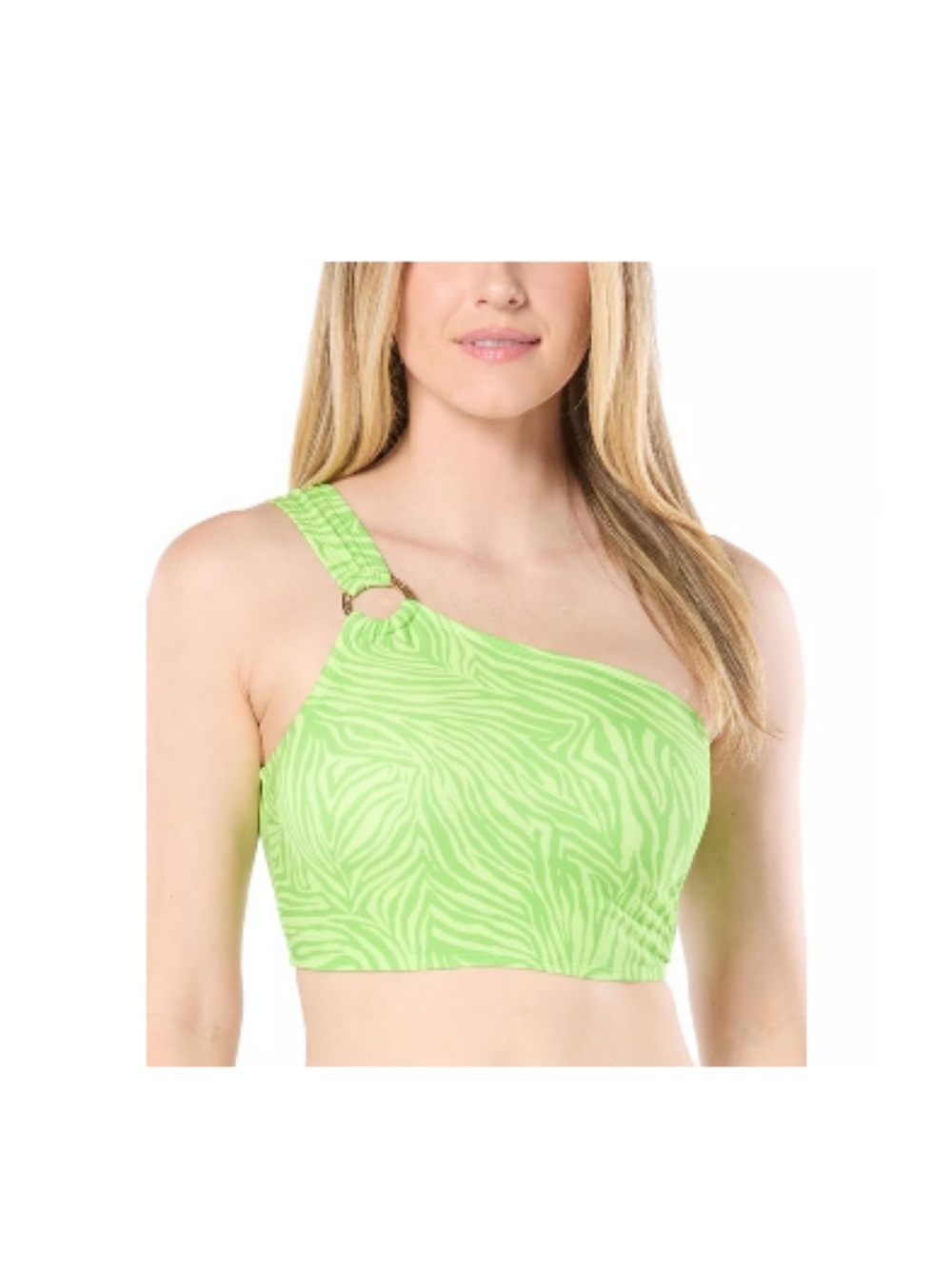 Michael Kors Neon Lime One-Shoulder Zebra-Print Bralette